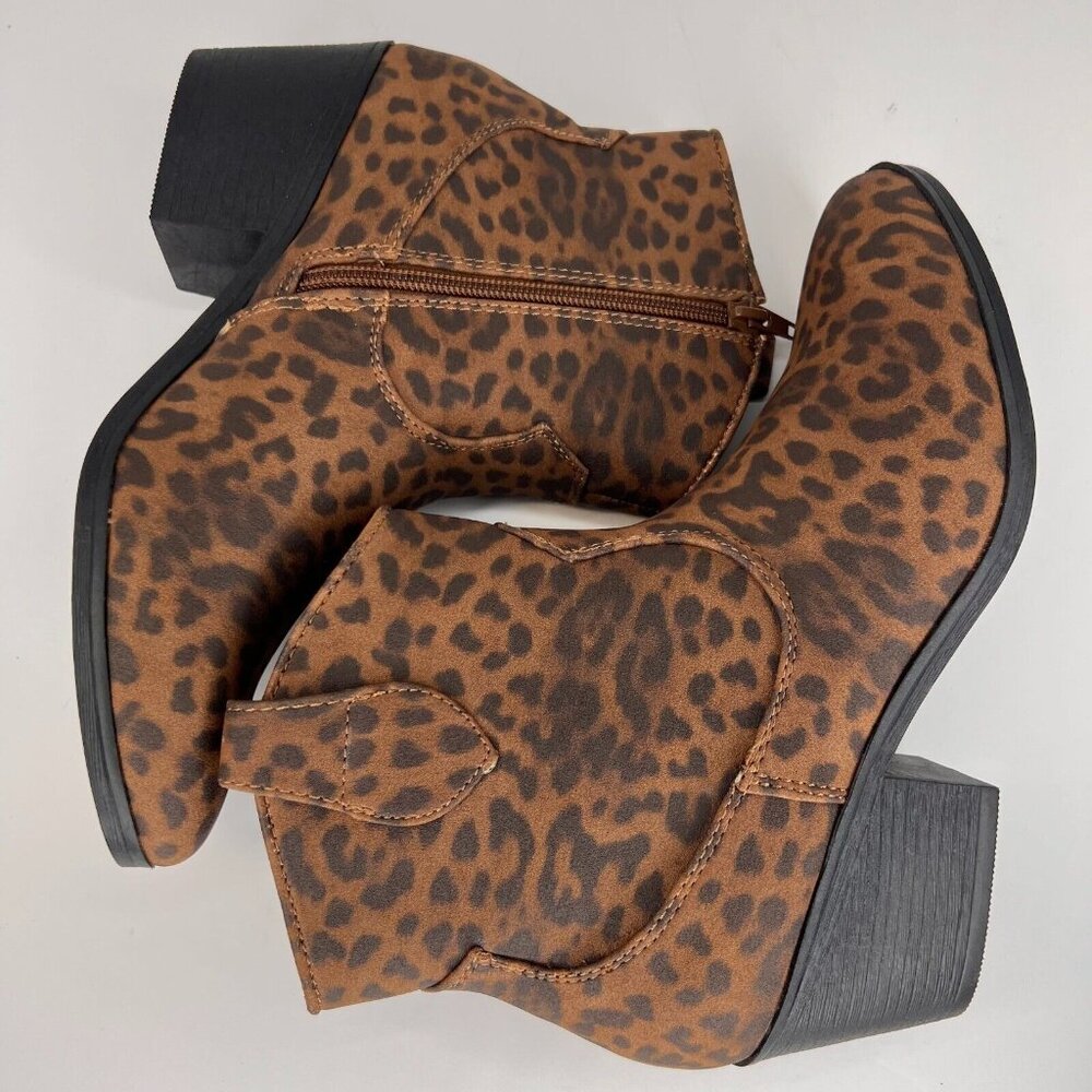 True Craft Womens Winnie Brown Leopard Print Nubuck Side Zip Size 7M Ankle Boots - Picture 6 of 10